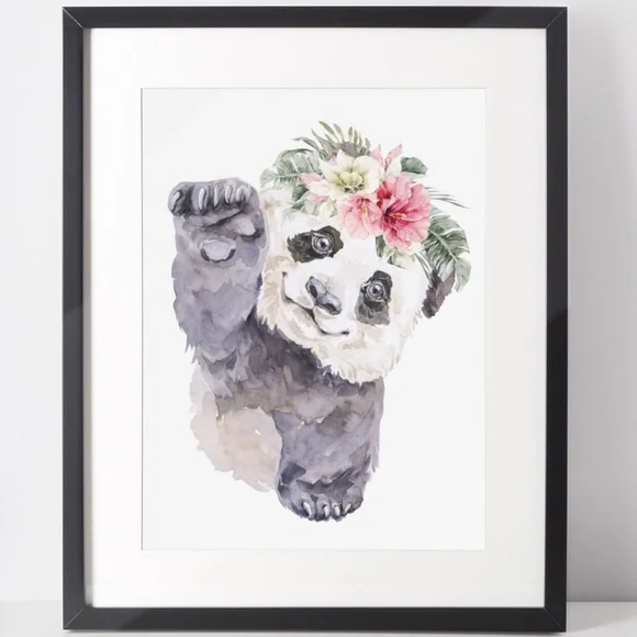 Watercolor Floral Panda Wall Art Illustration Print Poster Card Unframed - Picture 2 of 8